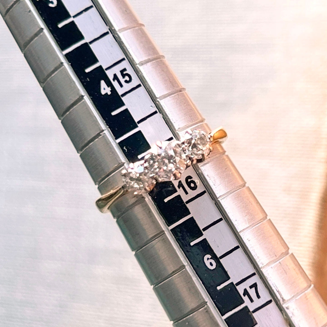 Antique Art Deco 18 Karat Gold and Platinum Three Stone Diamond Ring, Circa 1920