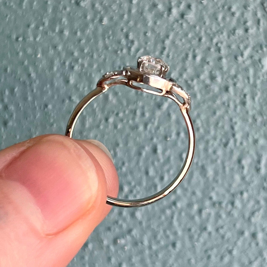 French Art Deco diamond solitaire ring side profile