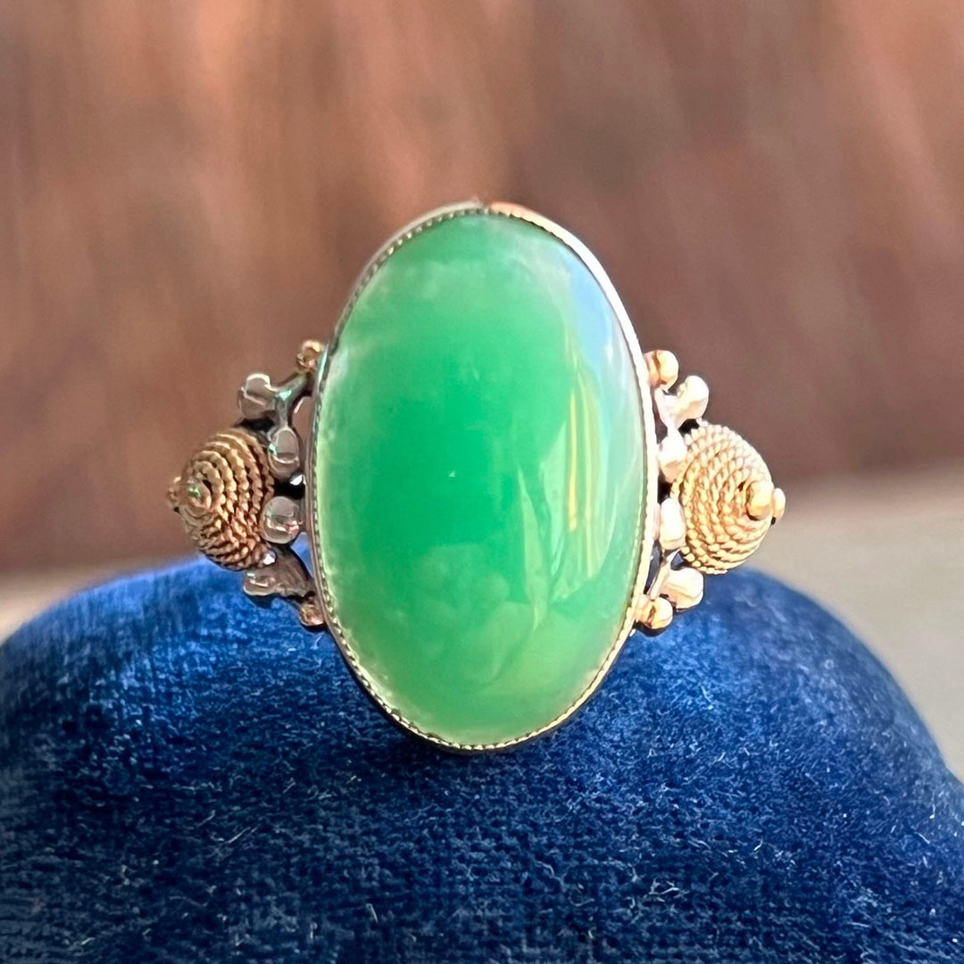 Antique Art Deco jade ring in silver