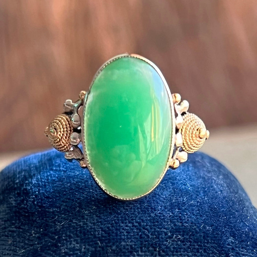 Antique Art Deco jade ring in silver