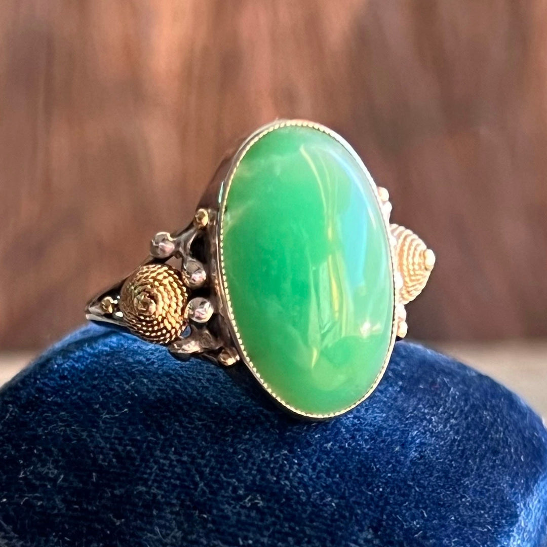 Silver jade ring with geometric design