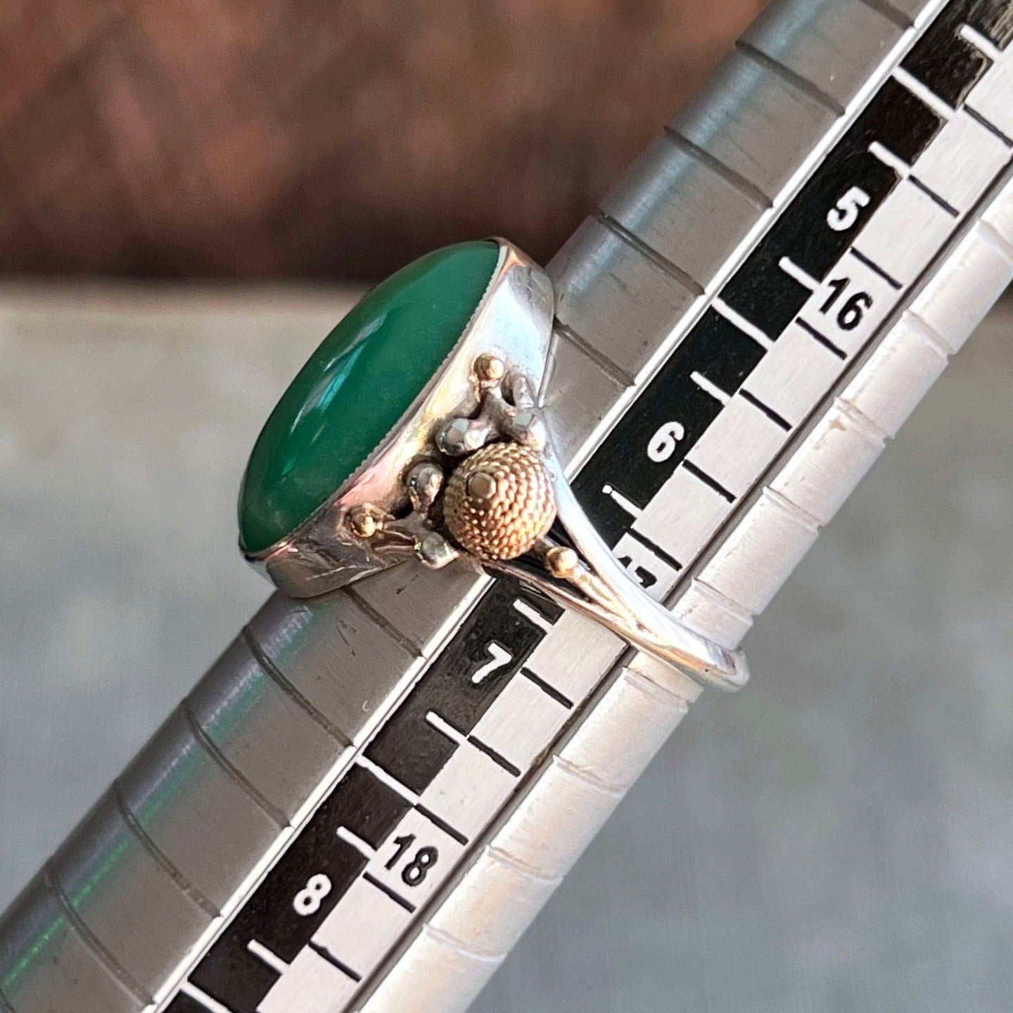 Antique Art Deco Jade Ring in Silver and Gold c. 1920