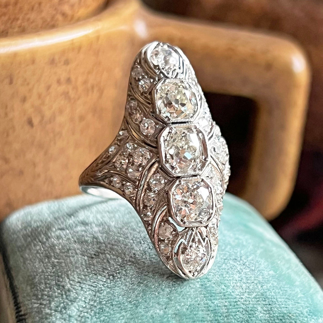 Antique Art Deco Ring Diamond Filigree Platinum c.1920