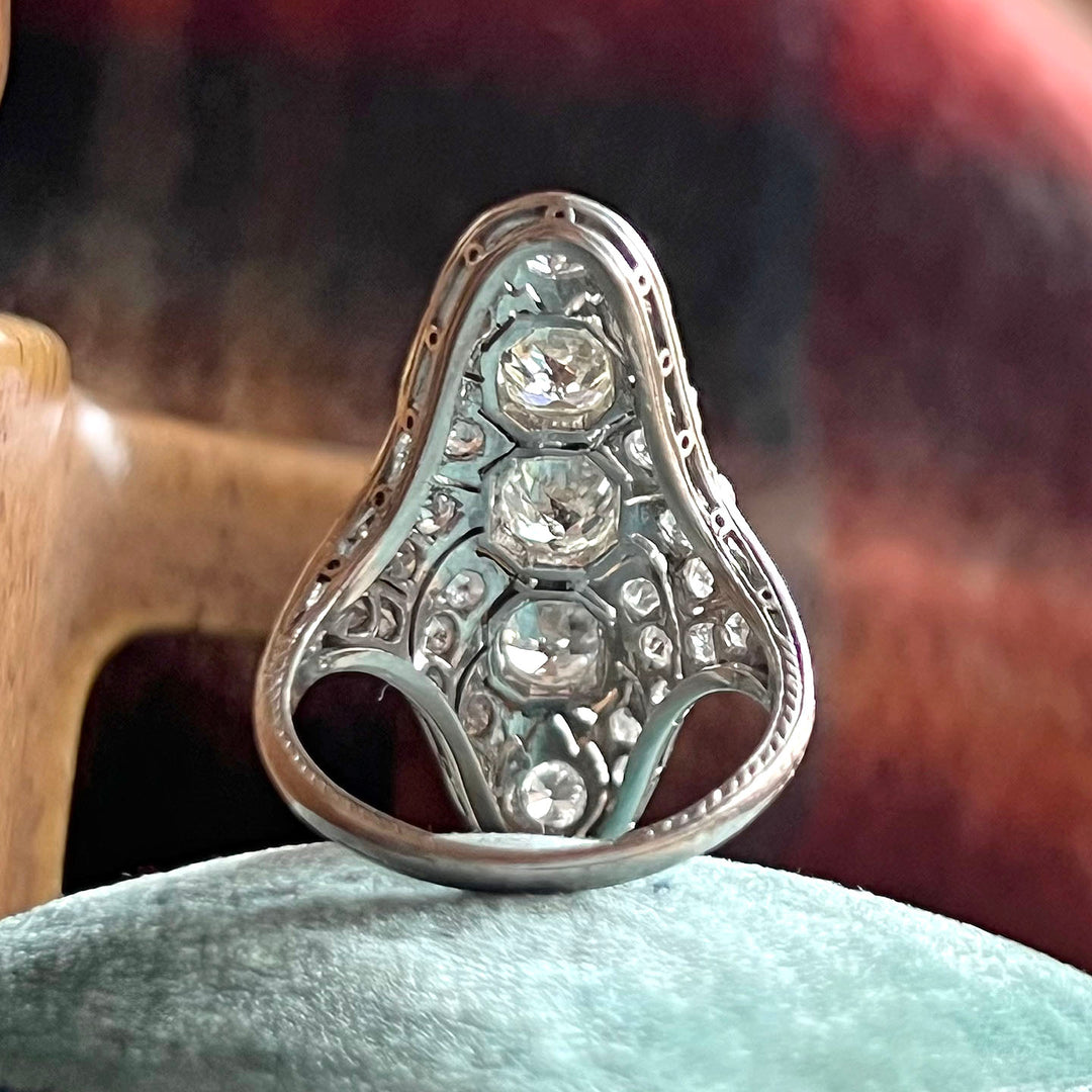 Antique Art Deco Ring Diamond Filigree Platinum c.1920