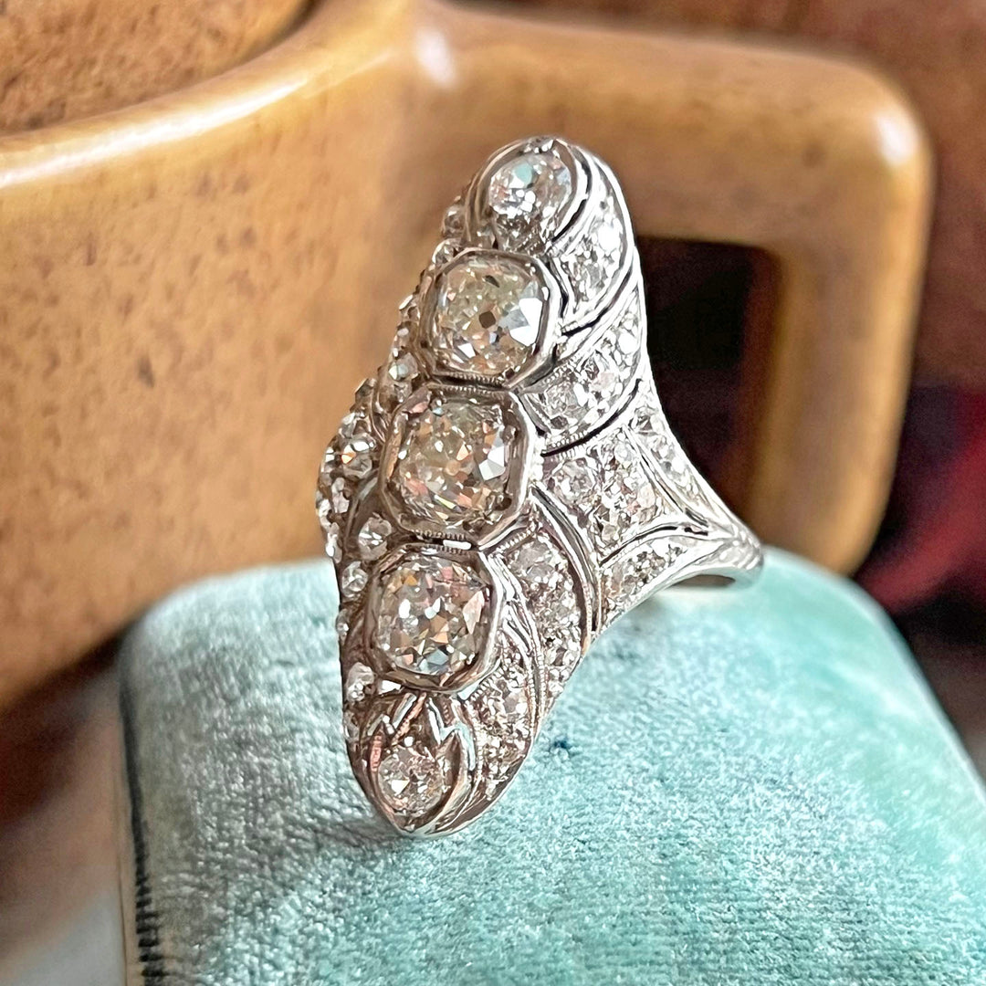 Antique Art Deco Ring Diamond Filigree Platinum c.1920