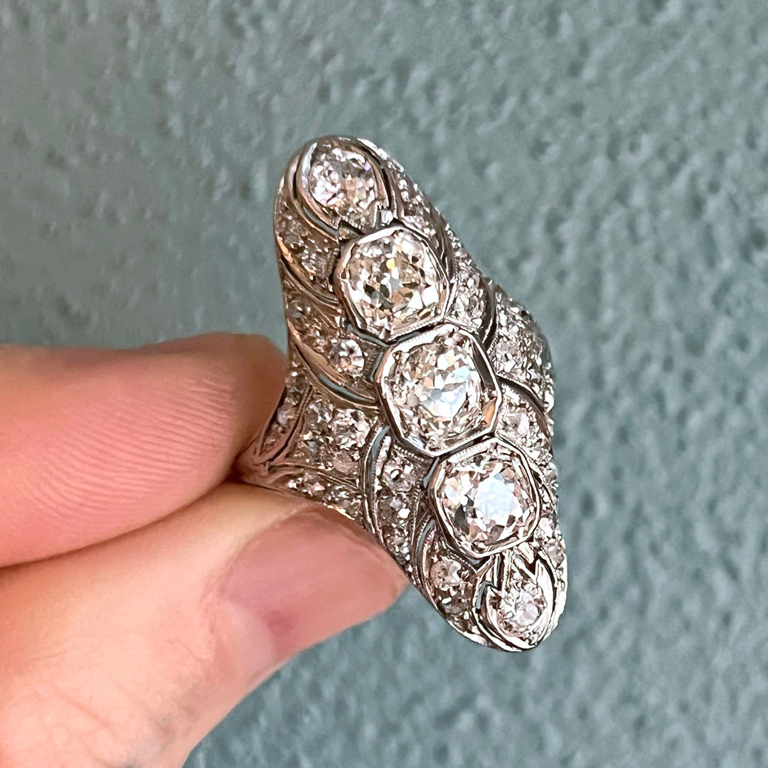 Antique Art Deco Ring Diamond Filigree Platinum c.1920