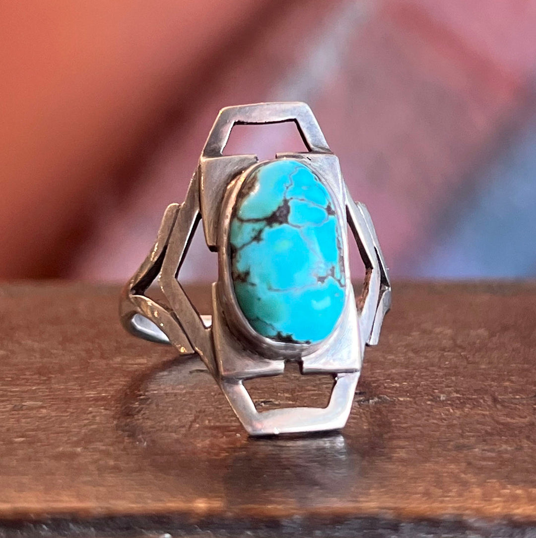 Antique Art Deco Ring Silver Turquoise, c.1920