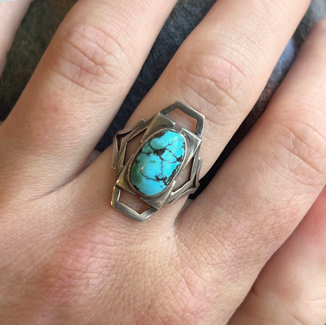Antique Art Deco Ring Silver Turquoise, c.1920