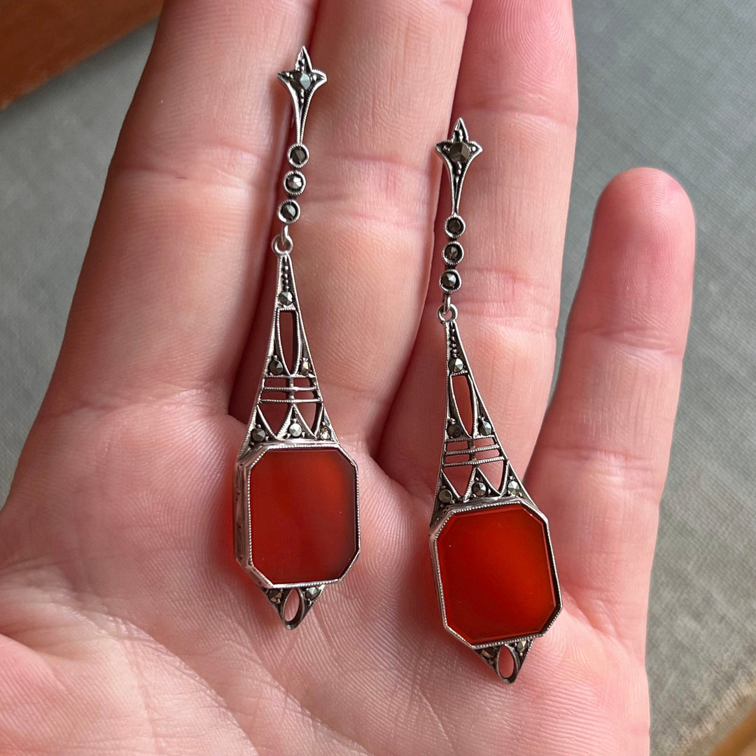 Art Deco silver earrings geometric design