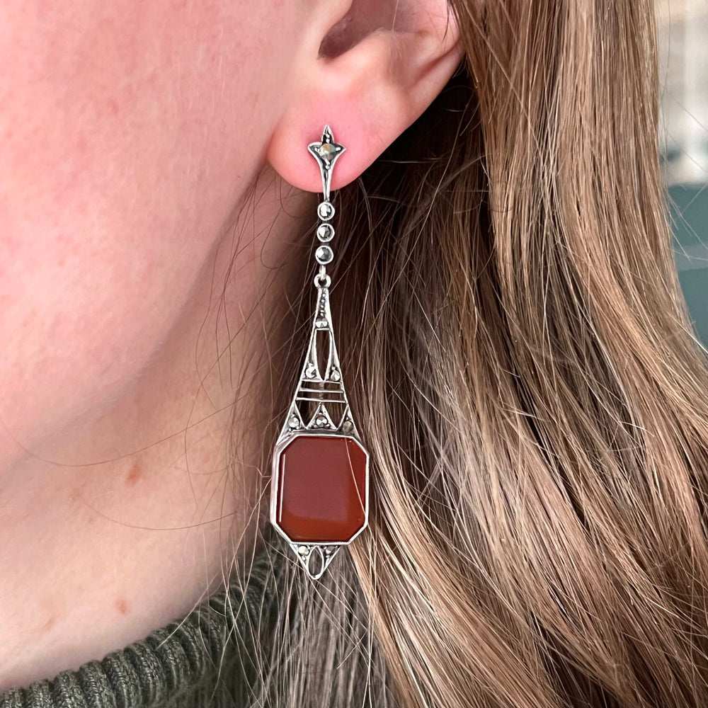 Art Deco silver earrings geometric design