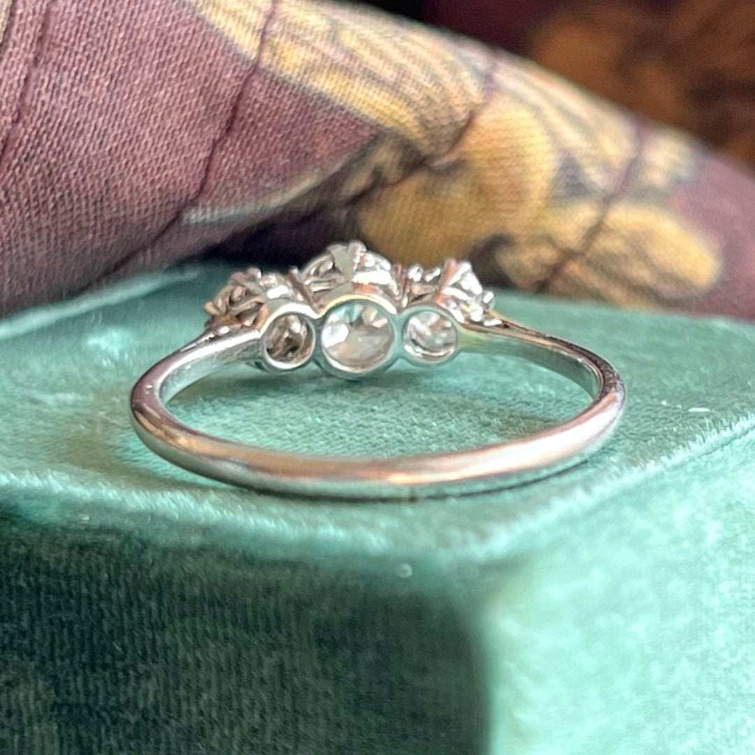 Antique Art Deco Three Stone Diamond Ring in Platinum, Circa 1920