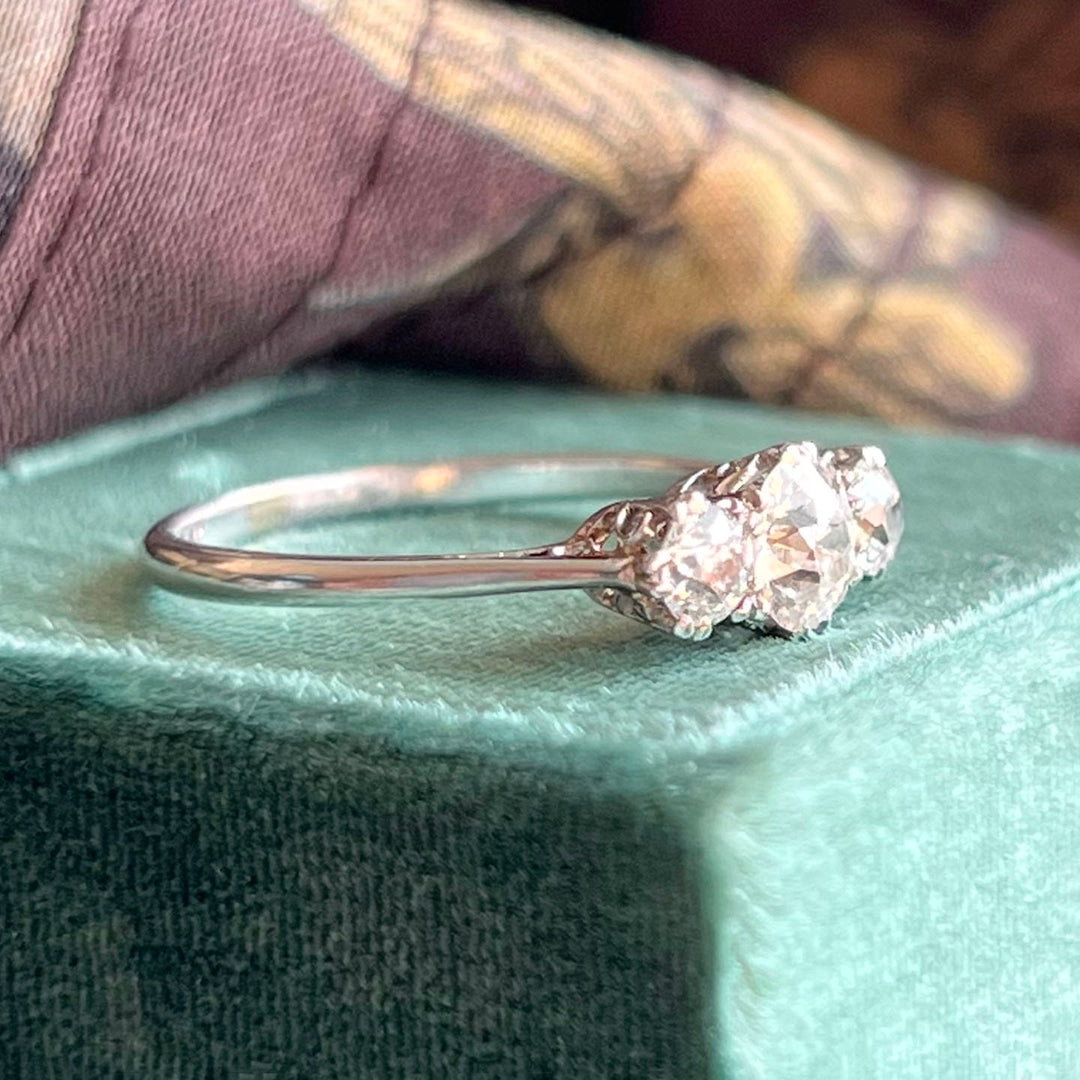 Antique Art Deco Three Stone Diamond Ring in Platinum, Circa 1920