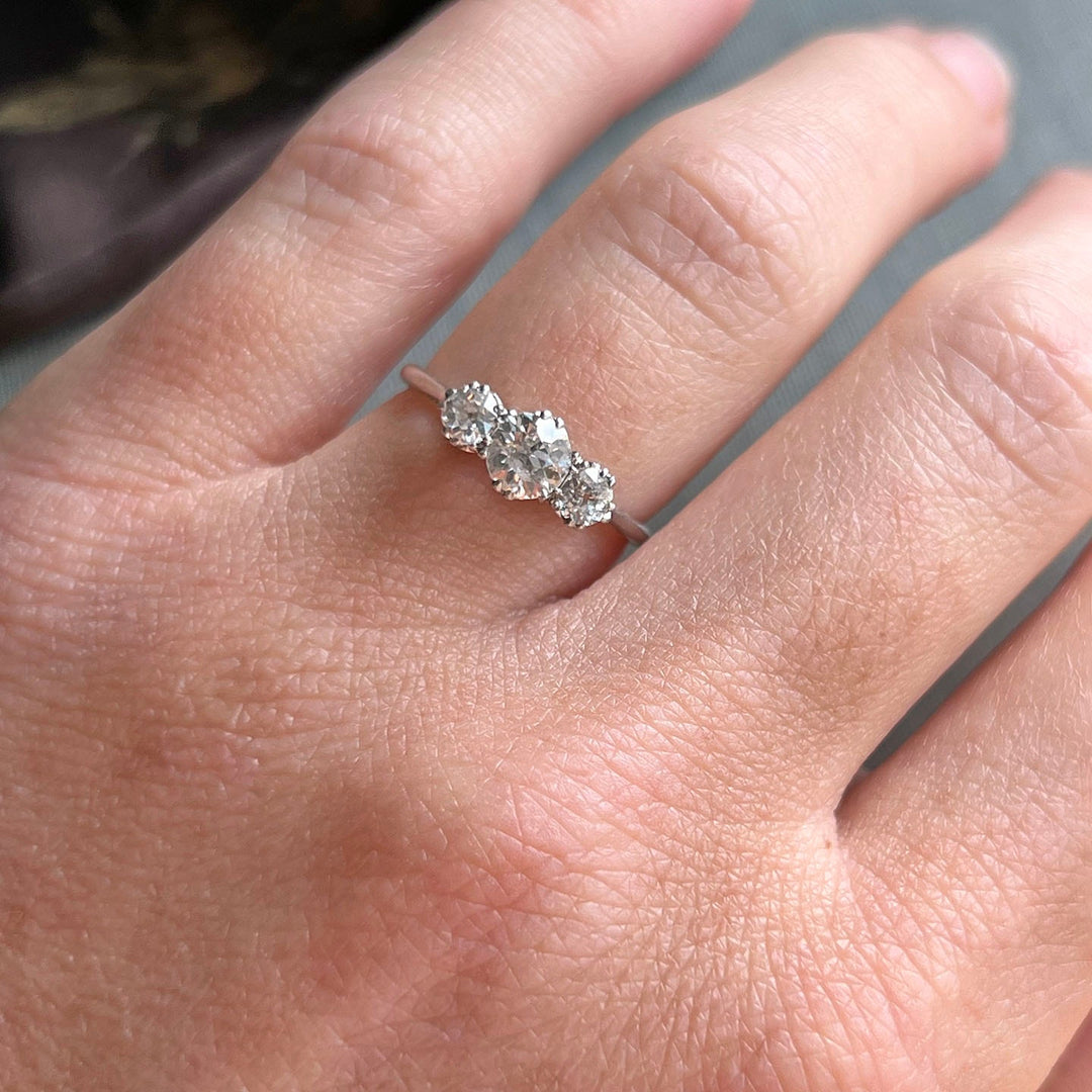 Antique Art Deco Three Stone Diamond Ring in Platinum, Circa 1920