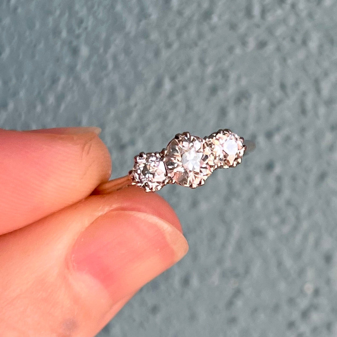 Antique Art Deco Three Stone Diamond Ring in Platinum, Circa 1920