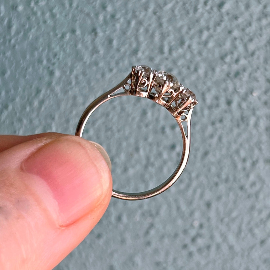 Antique Art Deco Three Stone Diamond Ring in Platinum, Circa 1920