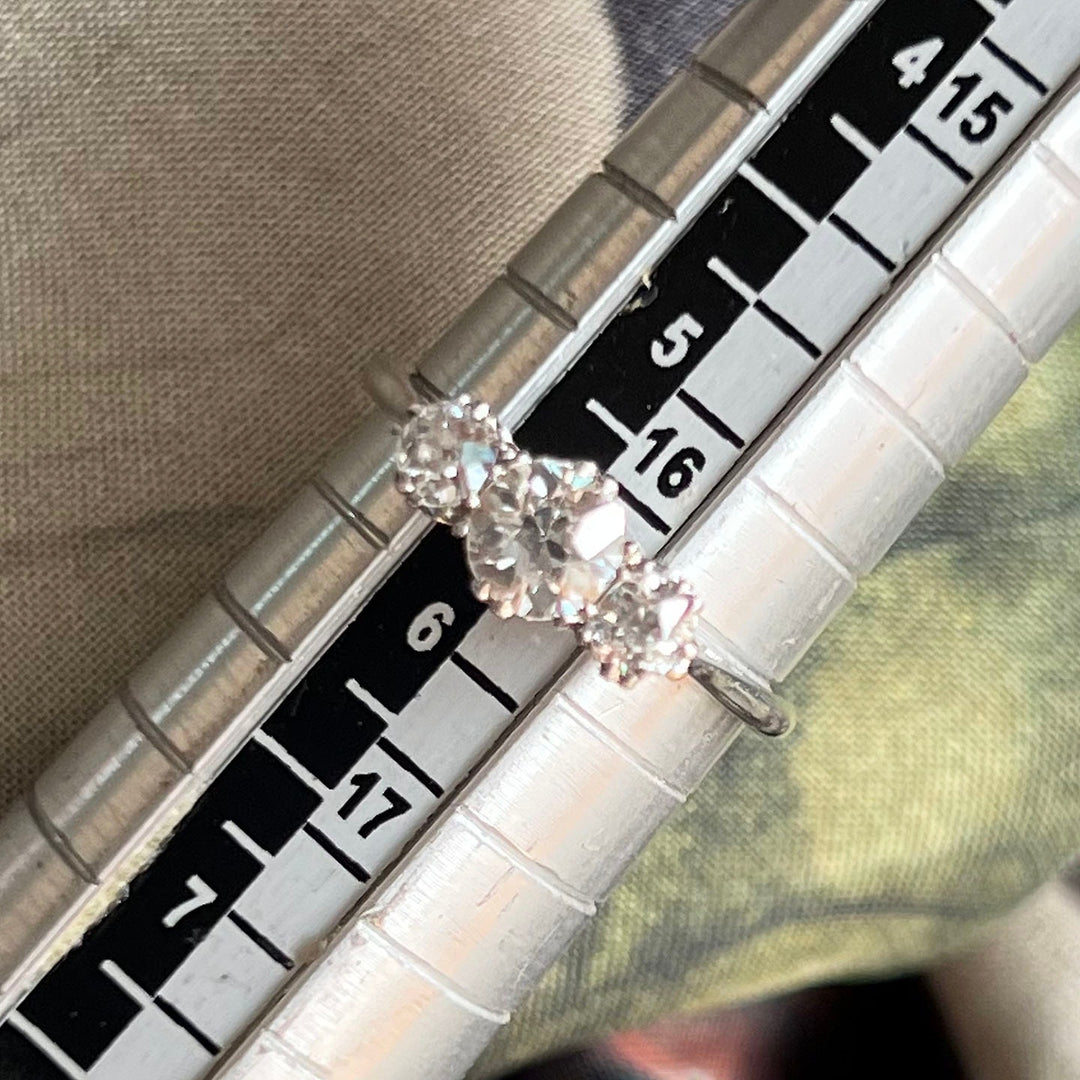Antique Art Deco Three Stone Diamond Ring in Platinum, Circa 1920