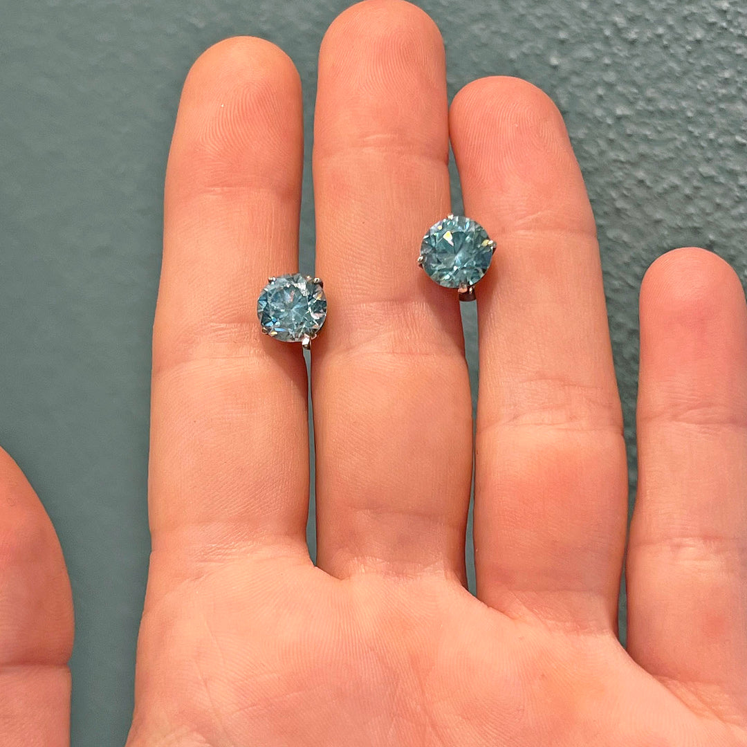 Antique Art Deco Zircon Earrings 18k White Gold Studs c. 1920