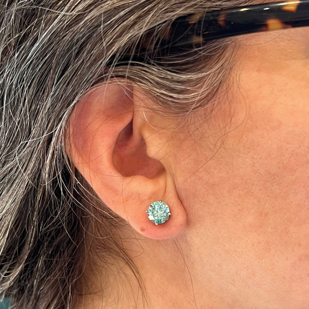 Antique Art Deco Zircon Earrings 18k White Gold Studs c. 1920