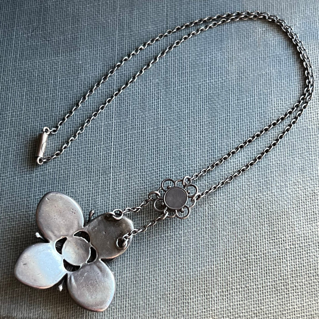 Antique Art Nouveau Drop Necklace Silver Enamel Mother-of-Pearl, Liberty & Co. c.1900