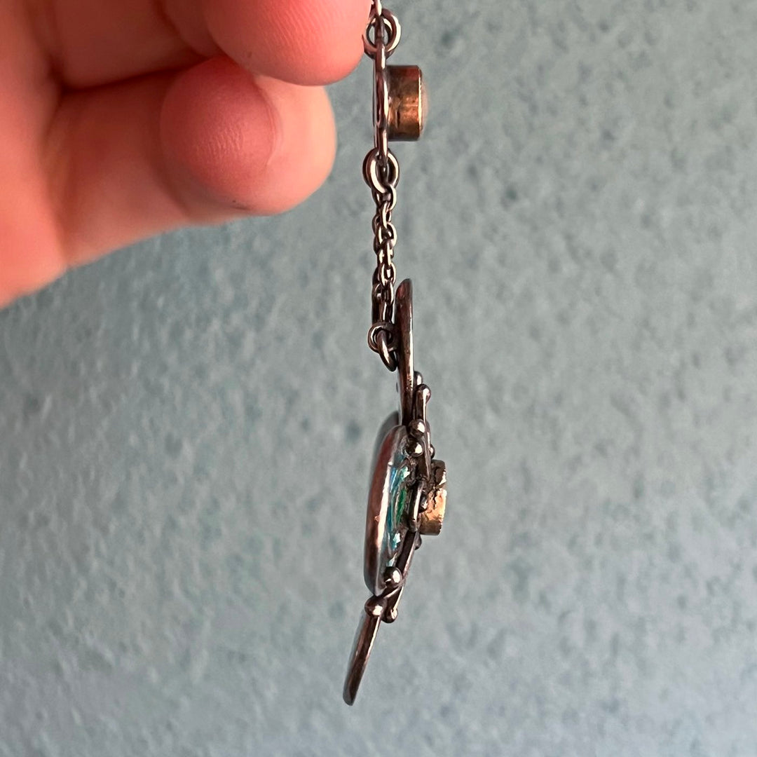 Antique Art Nouveau Drop Necklace Silver Enamel Mother-of-Pearl, Liberty & Co. c.1900