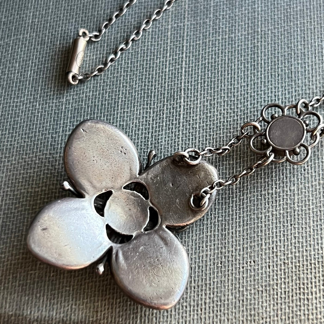 Antique Art Nouveau Drop Necklace Silver Enamel Mother-of-Pearl, Liberty & Co. c.1900