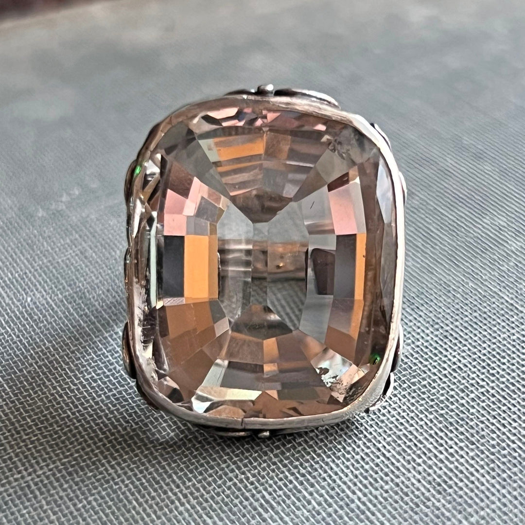 Antique Art Nouveau silver crystal ring
