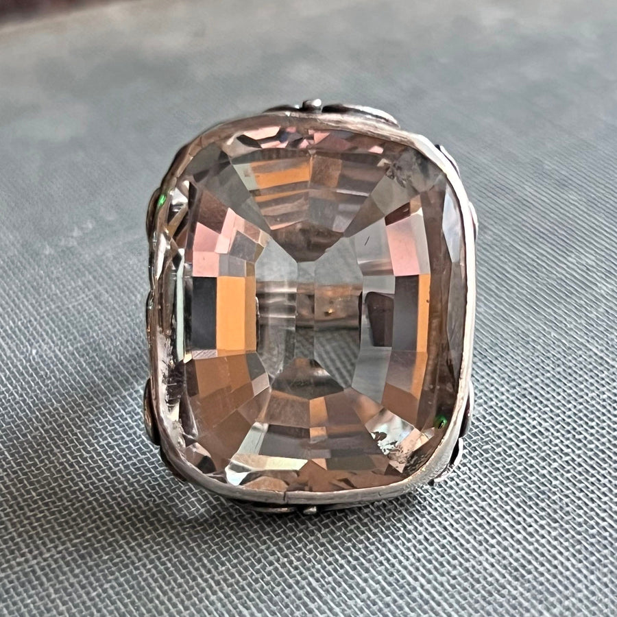 Antique Art Nouveau silver crystal ring
