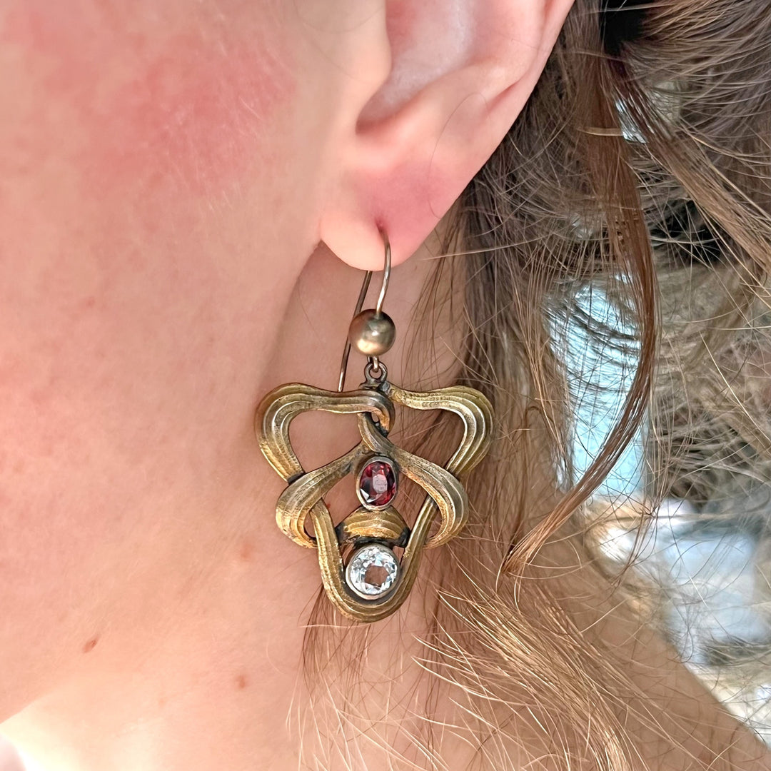 Antique Art Nouveau silver gilt paste earrings c1900
