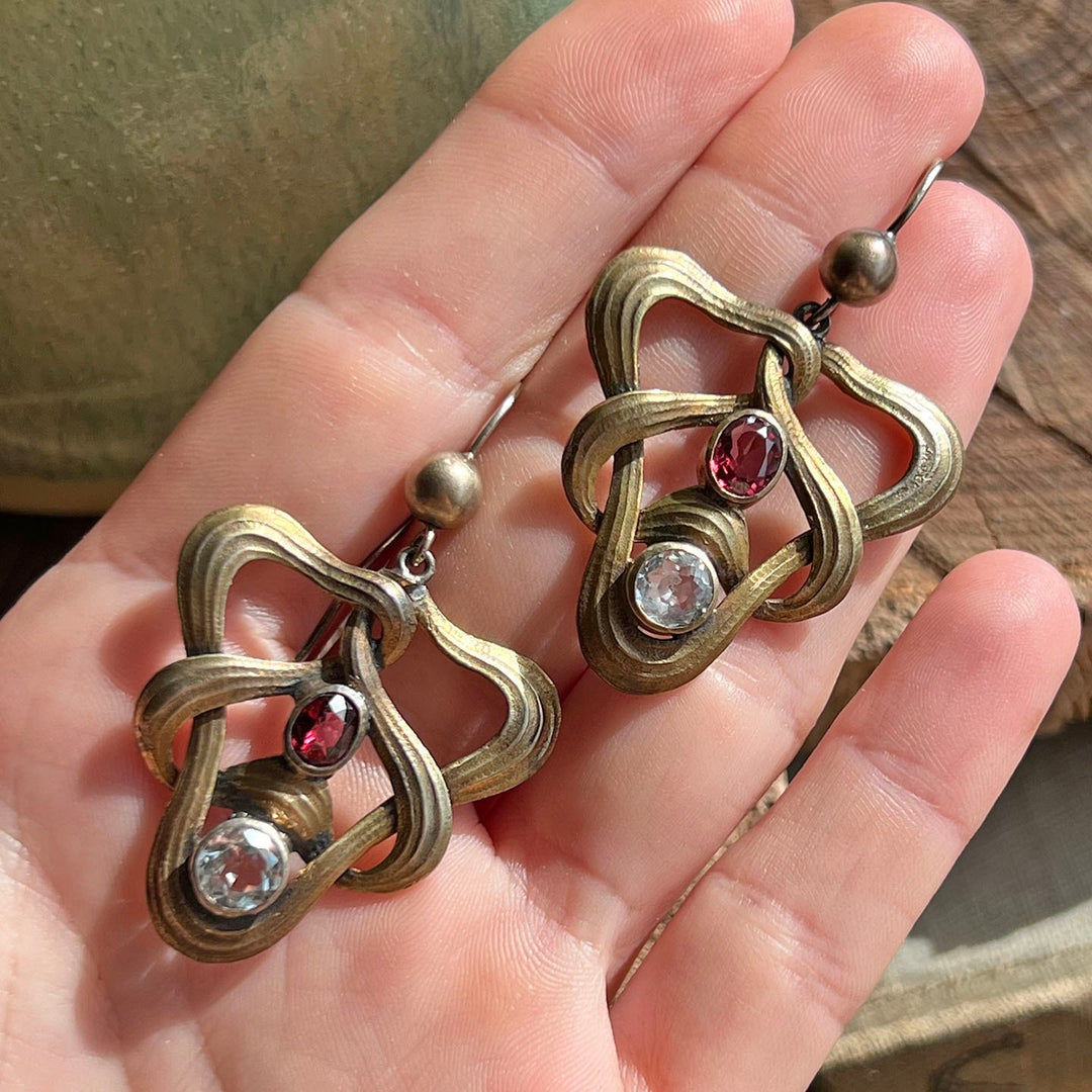 Art Nouveau paste drop earrings silver gilt design