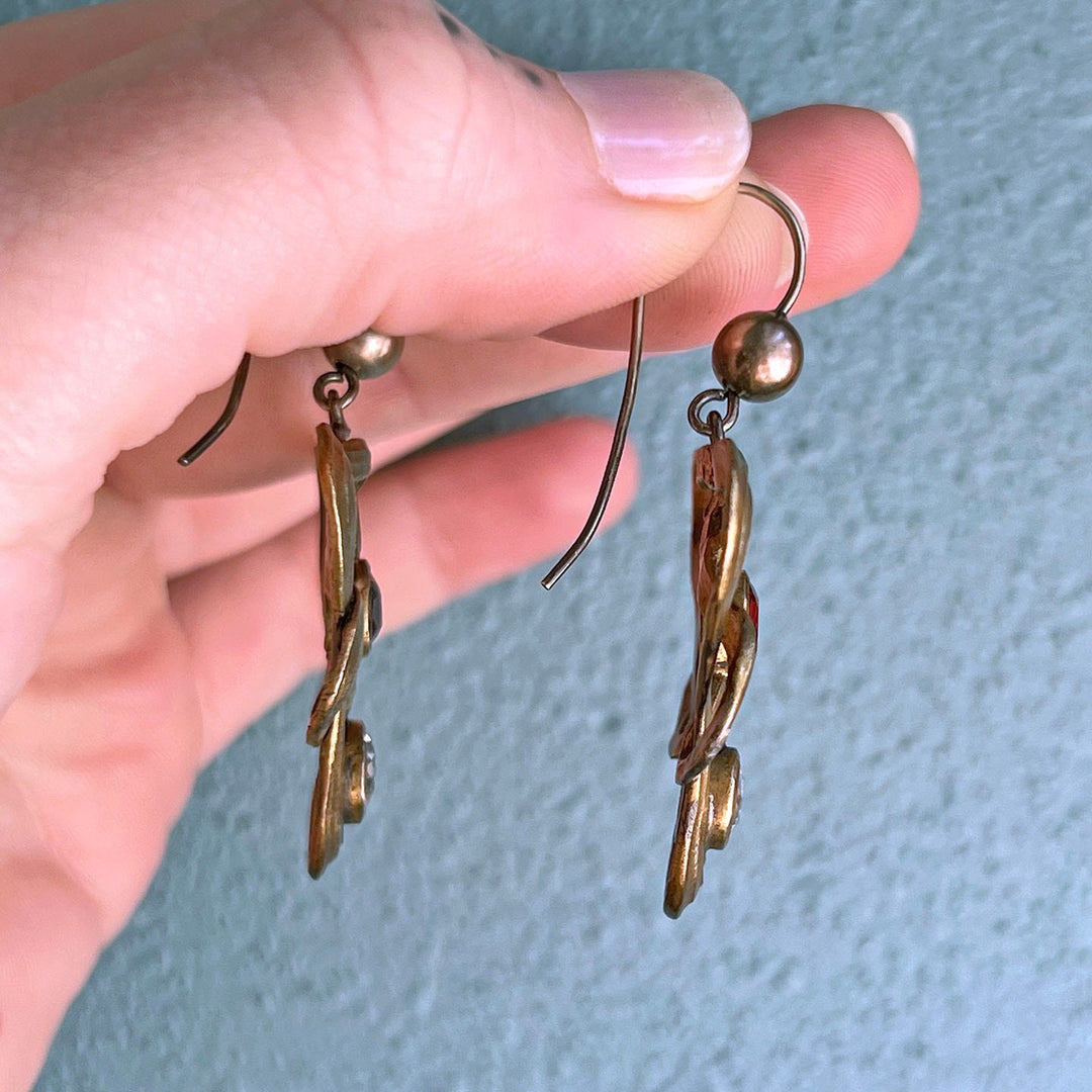 Side view antique silver gilt drop earrings