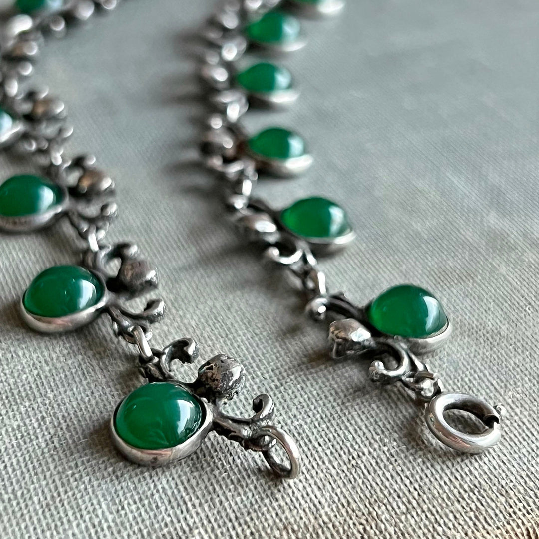 Vintage silver necklace with green glass