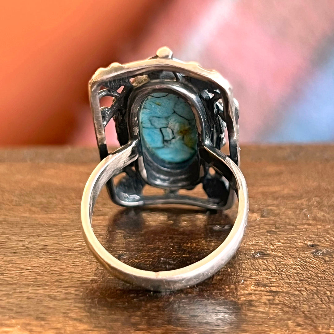 Antique Arts and Crafts Ring Silver Blue Glass Bernard Instone, c.1910