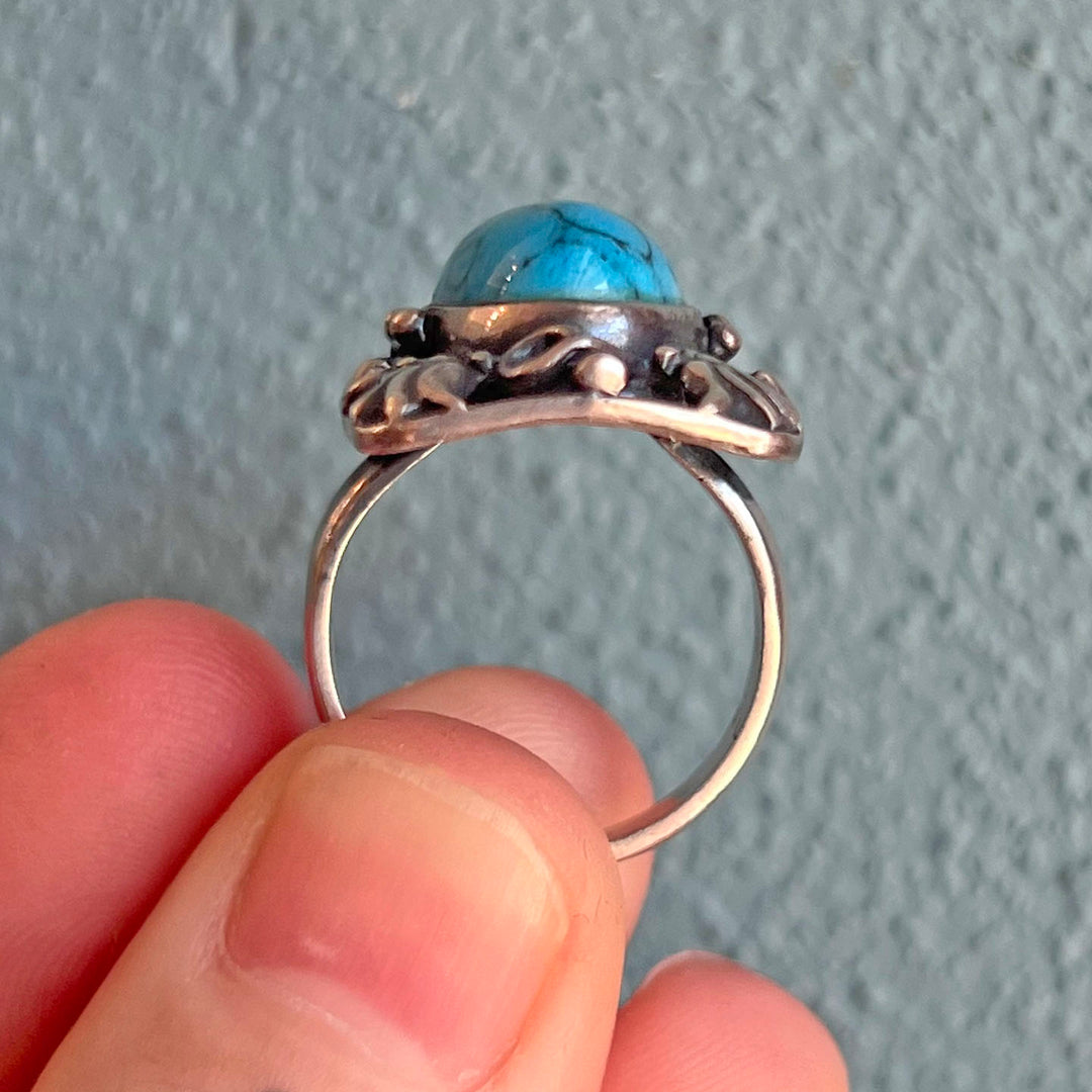 Antique Arts and Crafts Ring Silver Blue Glass Bernard Instone, c.1910