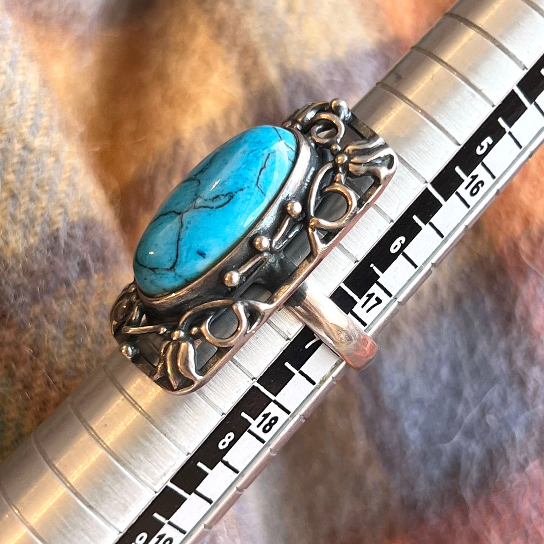 Antique Arts and Crafts Ring Silver Blue Glass Bernard Instone, c.1910