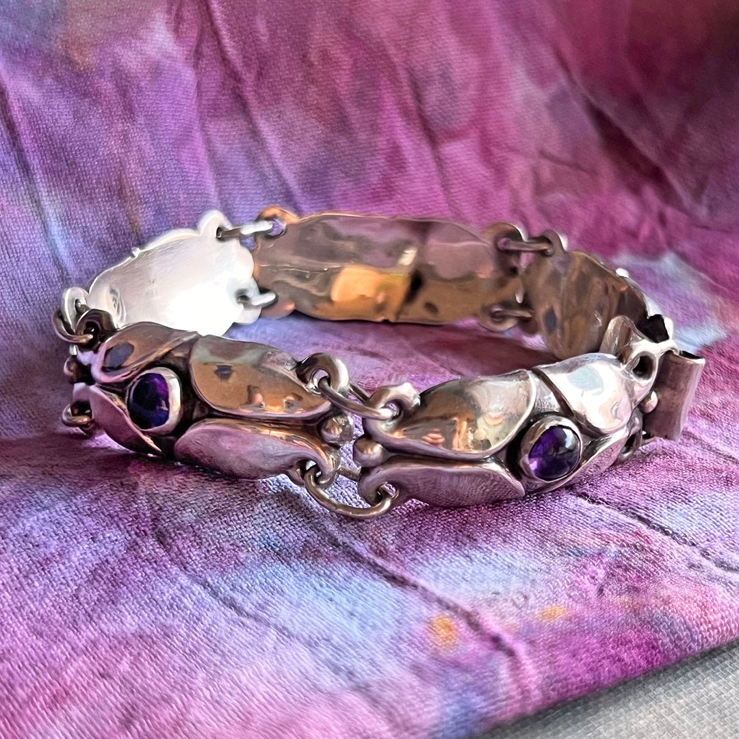 Antique Arts and Crafts silver amethyst link bracelet circa 1910