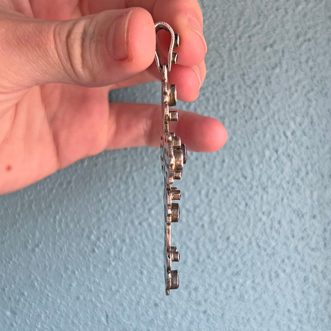 Antique Austro-Hungarian Cross Pendant Silver Garnet, c. 1870