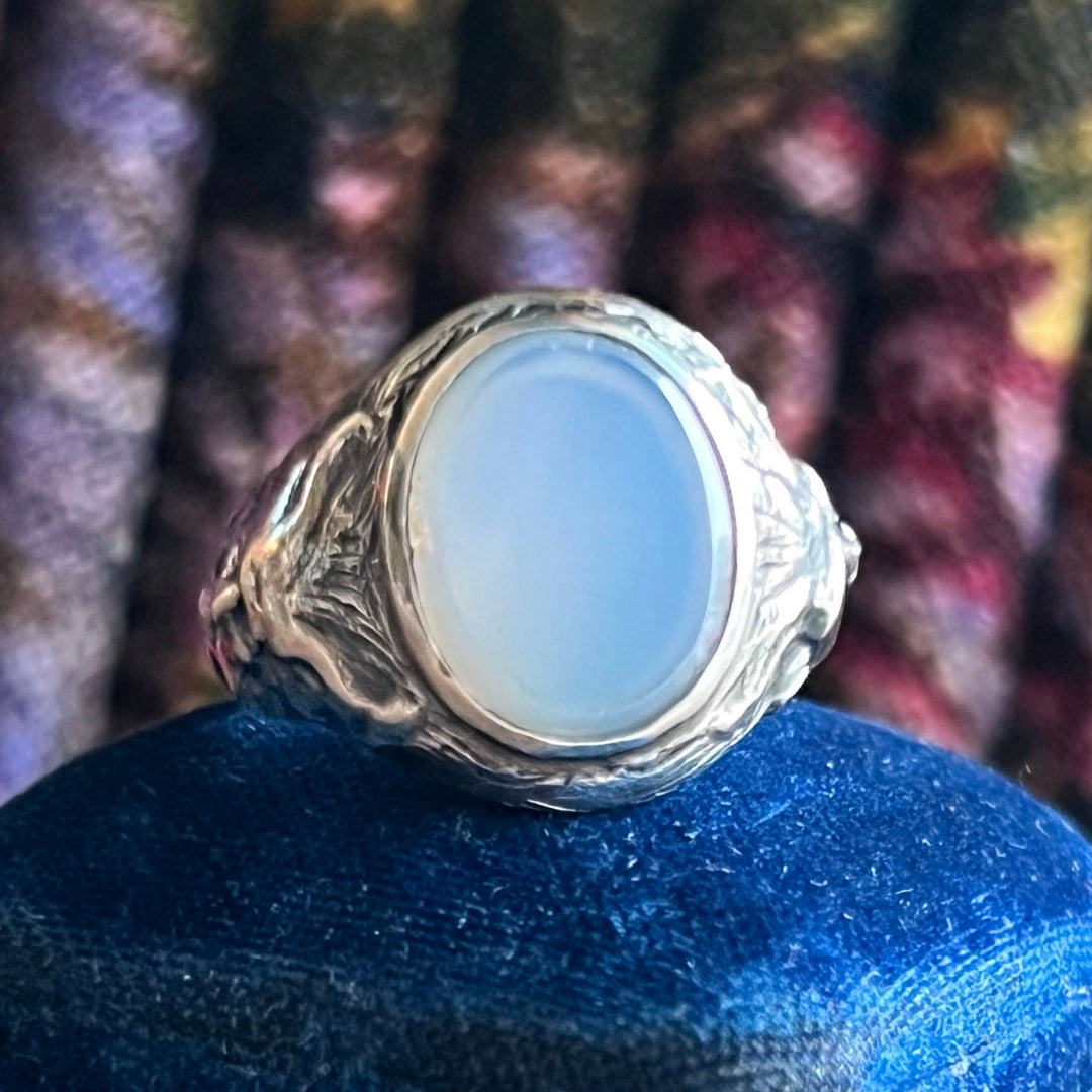 Antique Austro Hungarian silver chalcedony figural ring
