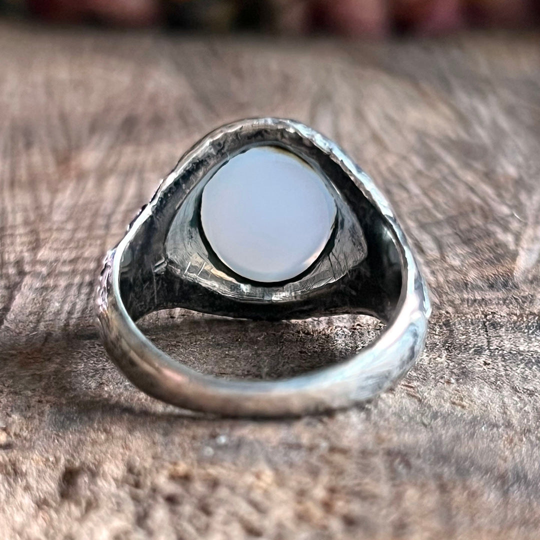Antique Austro-Hungarian Silver Chalcedony Figural Ring c.1910