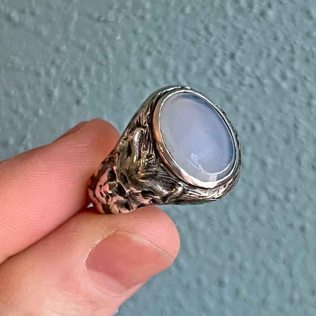 Side profile of ornate silver ring