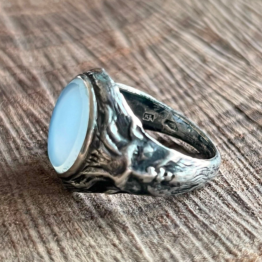 Antique Austro-Hungarian Silver Chalcedony Figural Ring c.1910