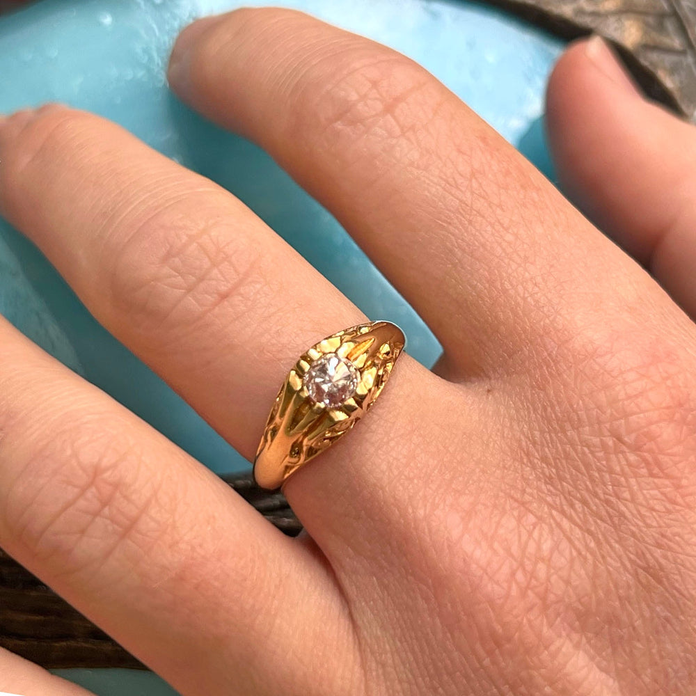 Antique Belcher ring on hand close detail