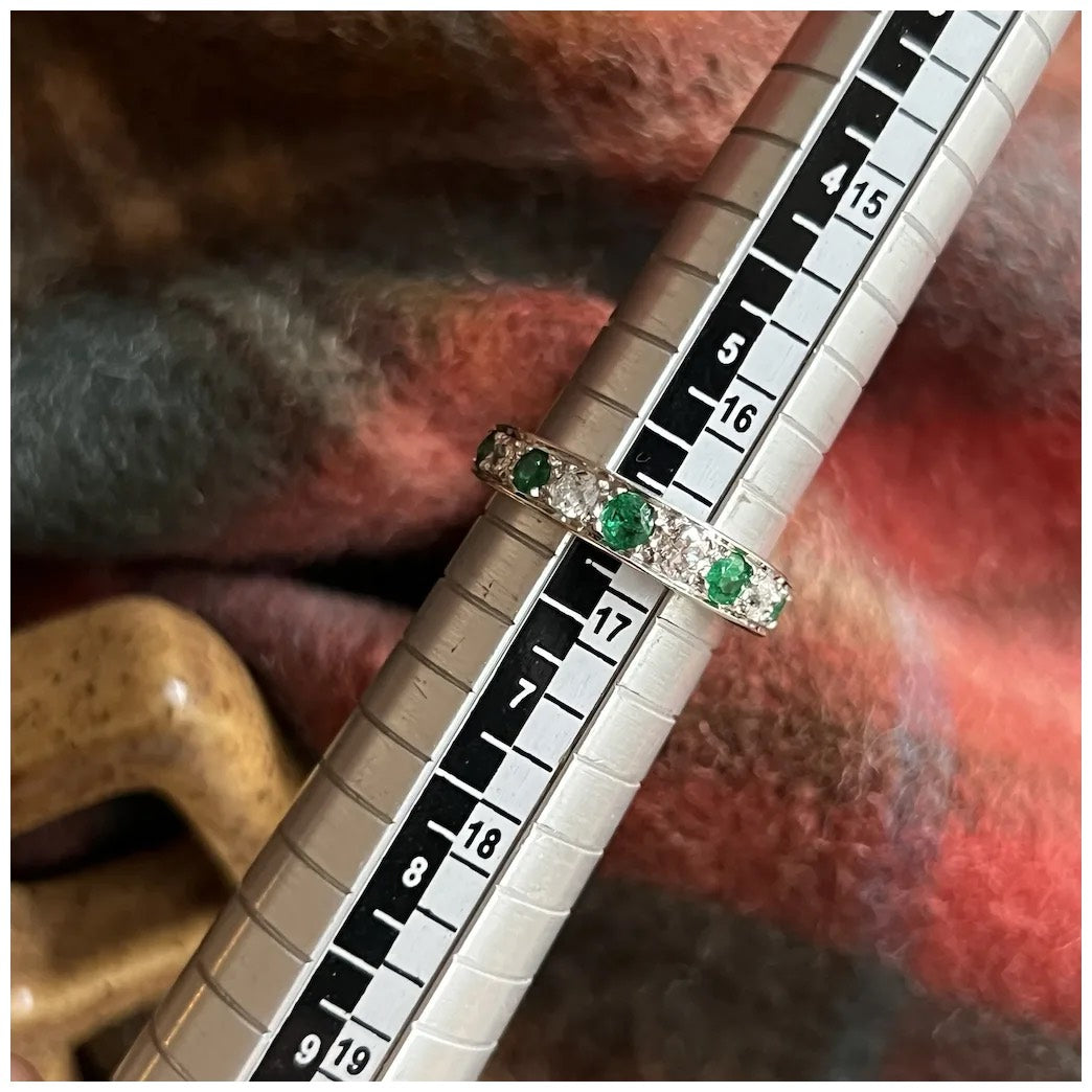 Antique Belle Epoque French Eternity Band Gold Platinum Emerald Diamond, c.1910