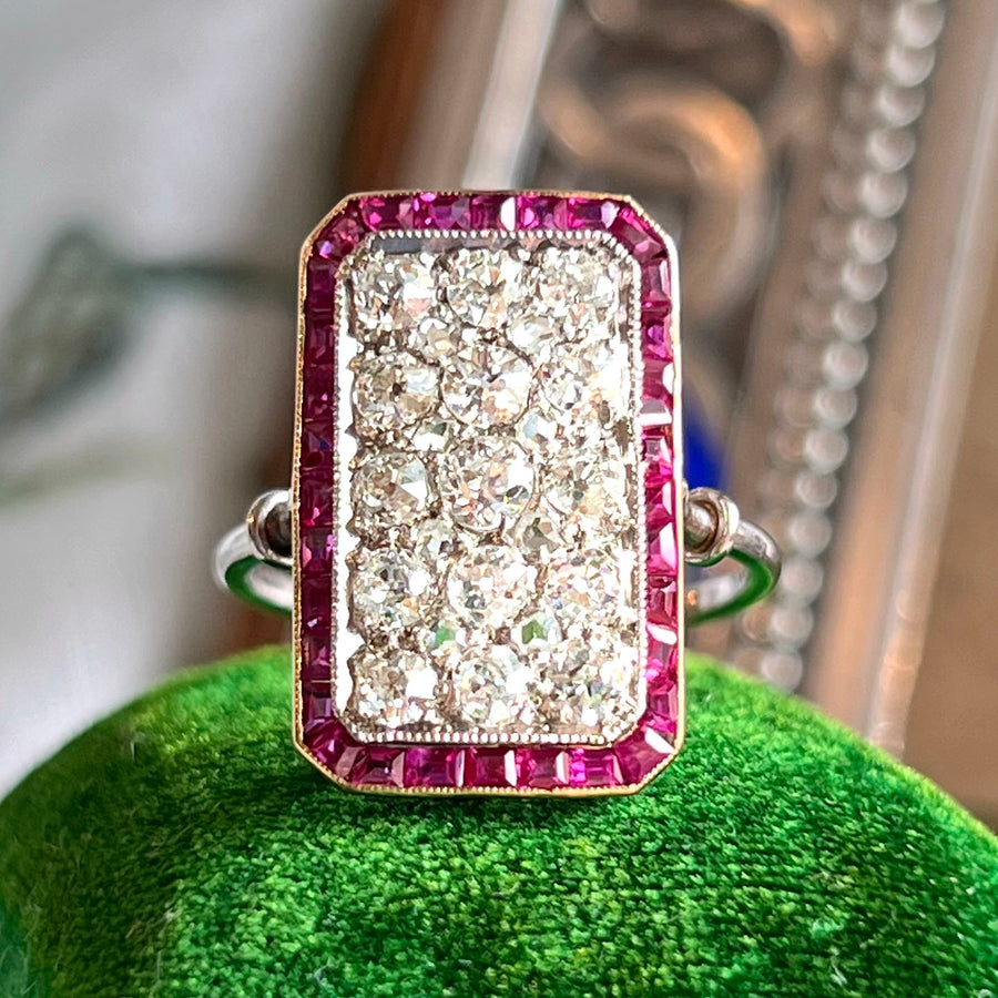 Antique Belle Epoque Gold Platinum Ring Ruby Diamond, c. 1910