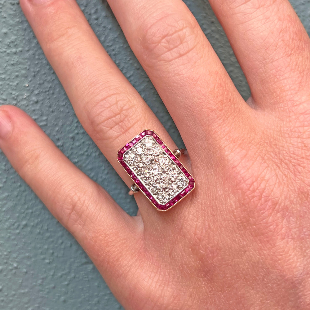 Antique Belle Epoque Gold Platinum Ring Ruby Diamond, c. 1910