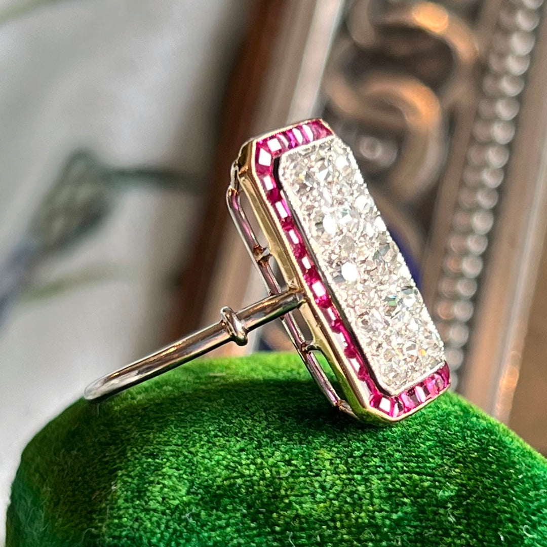 Antique Belle Epoque Gold Platinum Ring Ruby Diamond, c. 1910