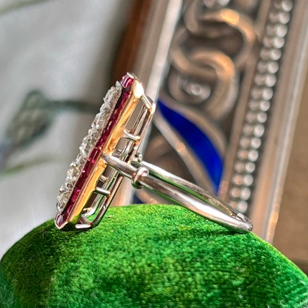 Antique Belle Epoque Gold Platinum Ring Ruby Diamond, c. 1910