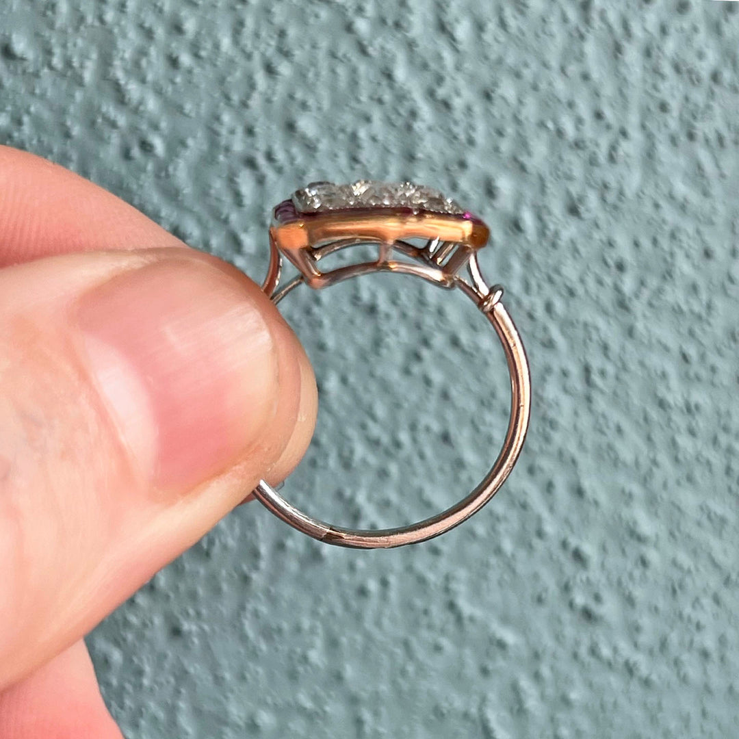 Antique Belle Epoque Gold Platinum Ring Ruby Diamond, c. 1910