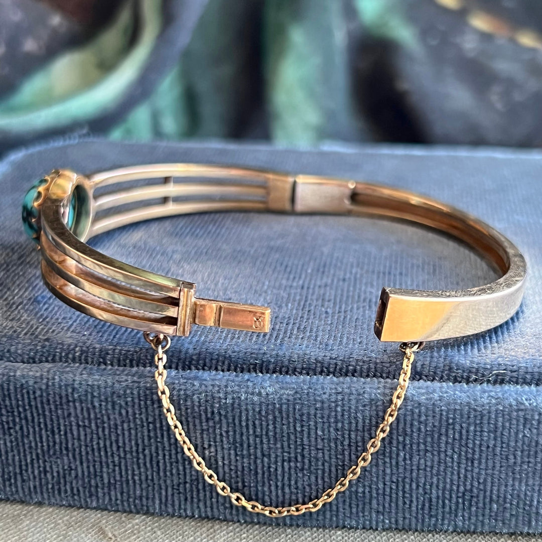 Antique Belle Époque French Bangle Bracelet Gold Turquoise, c.1900