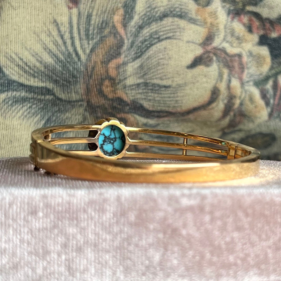 Antique Belle Époque French Bangle Bracelet Gold Turquoise, c.1900