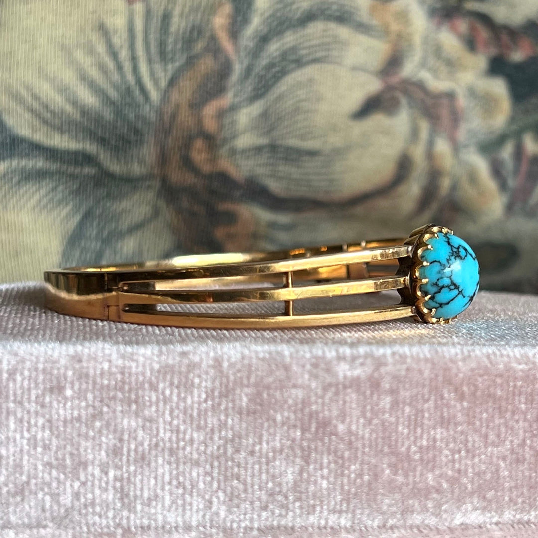 Antique Belle Époque French Bangle Bracelet Gold Turquoise, c.1900